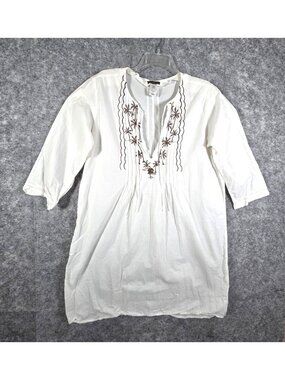 Tommy Bahama Women's Long Sleeve Tunic White Size XL Emboardary Detail